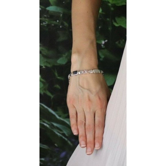 Sterling Silver Onyx and Marcasite Bracelet 7 3/4 inch - Picture 2 of 10